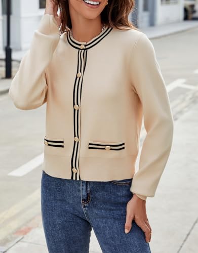 Image of Ladyful Cropped Cardigan Sweater for Women Open Front Knit Tweed Jacket Button Down Fall Work Sweater Top