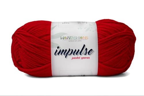 Image of WOAFashions Impulse Hand Knitting & Crochet Yarn, Premium Acrylic, 4 : Medium (Red) (3x100gms / 3.5oz / 200mtr / 218yds)