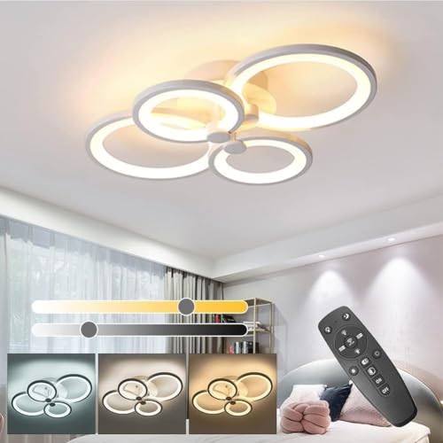 Image of ELEPHANTBOAT 36W Dimmable Chandelier Lights for Ceiling, 3-Color Round LED Ceiling Lights for Living Room with Remote Control, Flush Mount Fancy Lighting Fixture with 4 White Rings (2800-6000k)