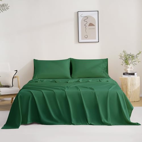 4 Piece King Size Sheets Set, Breathable & Cooling King Sheets-Forest Green - image 7