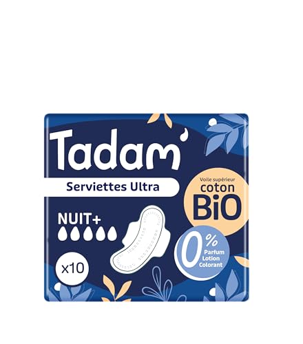TADAM’ - Serviettes Hygiéniques Dermo-Sensitives - Protections Hygiéniques Femme Ultra Fines avec Ailettes - Flux Normal - Extra Absorbantes - A base de Coton Bio -...