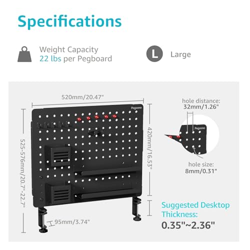 Image of PEGZONE Clamp on Desk Pegboard, 20.4 inch x 16.5 inch, with 15 Accessories, Black | Magnetic Metal Peg Board, Desk Organizer for Office Gaming Home, Privacy Panel, Large