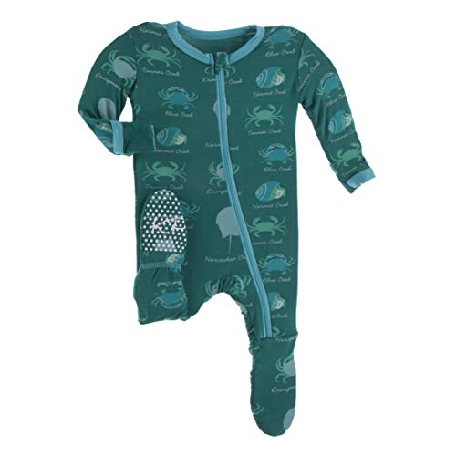 Image of KicKee Print Footie with Zipper, Fitted Long Sleeve Pajamas, Ultra Soft Everyday One-Piece Loungewear, Wildlife (Cedar Crab Types - 9-12 Months)
