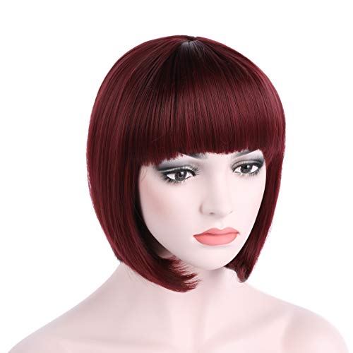 OneDor 10 Short Straight Hair Flapper Cosplay Costume Bob Wig (Burgundy) OneDor 10" Short Straight Hair Flapper Cosplay Costume Bob Wig (Burgundy)