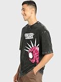 Bewakoof Męski t-shirt z bawełny z nadrukiem graficznym, krój oversize, Czarny_660979, XL