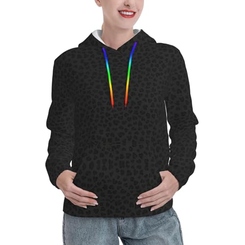 Sweat-shirt léopard noir pour femme avec capuche ajustée et poche kangourou