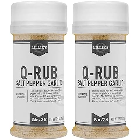 Lillie’s Q - Q-Rub BBQ Rub, Salt-Based BBQ Rub, All-Purpose Barbeque Rub, Garlic & Black Pepper, Perfect Barbeque Seasoning for Beef, Pork, Chicken, & Turkey (7.9 oz, 2-Pack) Cover