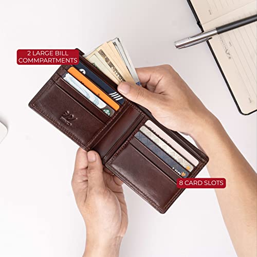SHINKO Italian Leather Wallet for Men,RFID Blocking, Vachetta Leather Card Holder, Bifold Men's Wallet, Safe Card Case, Men's Slim Wallet Versatile and Minimalist Wallet for Men (Dark Brown)4