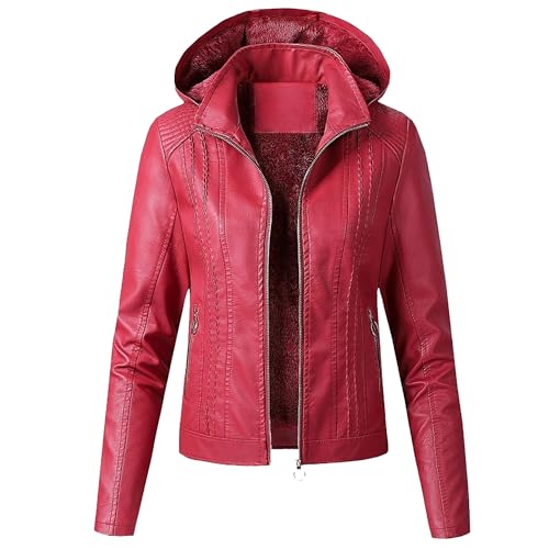 Manteau chaud doublé en similicuir femme pour rompre avec le froid grâce au grand revers zippé