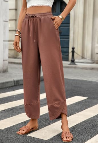 Women's Baggy Linen Pants Loose Fit Drawstring Wide Leg with Pockets4