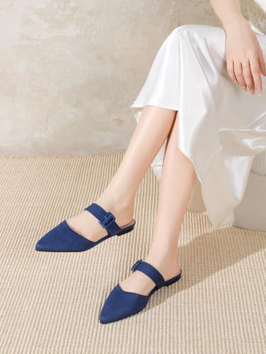 Image of Pointed Toe Mules for Women Flats,Slip On Mules Backless,Wide Width Mules,Mule Slides Flats Sandals