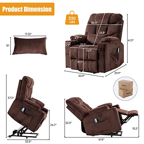 Consofa Large Power Lift Recliner, Lift Chairs Recliners For Elderly, Power Lift Chair With Heat And Massage, Power Lift Recliner With Lumbar Pillow, 4 Pockets And 2 Cup Holders, Velvet Fabric #TOP1