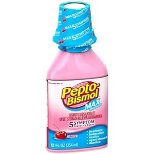 Pepto-Bismol Cherry Max Strength Five Symptom Digestive Relief Liquid, 12 Fluid Ounce – 12 per case.