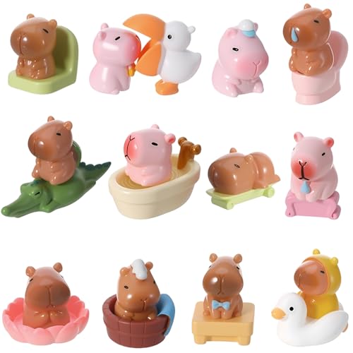 GGSTDDUP 23 Pcs Mini Capybara Figures Cute Capybara Figurine Resin Animals Mini Resin Capybaras Miniature Figurines Tiny Animals for Garden Cake Toppers Landscape Dollhouse Tabletop Party Decor DIY