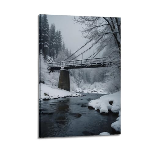 Poster paysage rivière enneigée sur toile haut de gamme JIDUHON