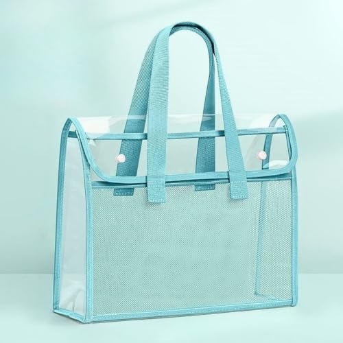Bolsa Pasta Organizadora Portátil com Alça, 2 Compartimentos Expansíveis, Pasta A4 Transparente com Divisórias, Ideal para Documentos, Escritório, Escola e Faculdade (Azul)