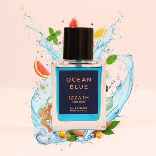 Image of IZZATH Ocean Blue Eau De Parfum 50ml : Luxury Men's Perfume with Grapefruit, Lemon, Mint, Pink Pepper & Bergamot | Elegant Gift for Him