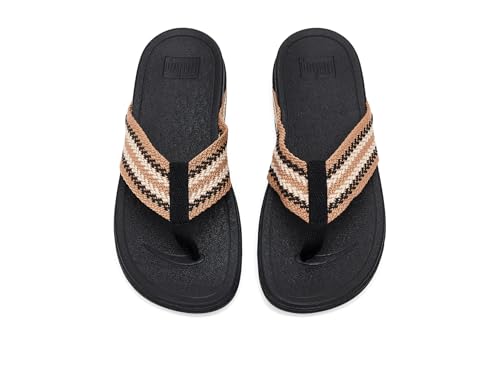 Image of FitFlop, Womens, Surfa Stripe-Webbing Toe-Post Sandals, Black Mix, 8.5, Medium