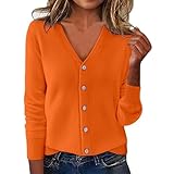 Gilet Grosse Maille Femme, Gilet Orange Femme Grande Taille Col V Cardigan Manche Longue Chic Et Elegant Hiver Chaud Gilets Manches Longues Elegant Long Veste avec Boutons Sweat Leger Couleur Unie