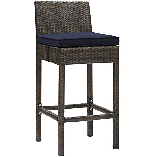 Modway Conduit Wicker Rattan Outdoor Patio Bar Stool With Cushion In Brown Navy #TOP17