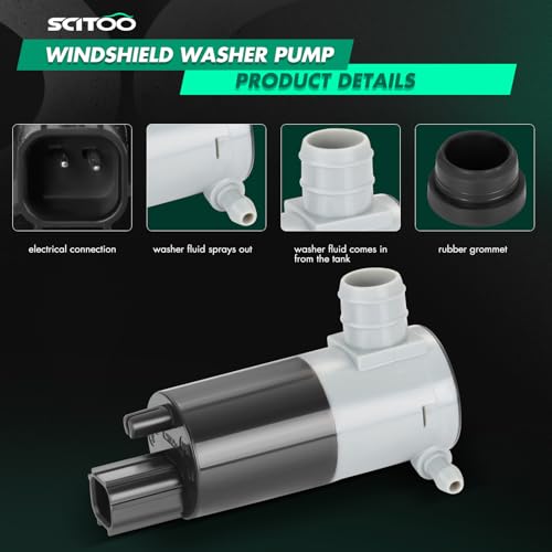 Image of SCITOO Windshield Washer Pump Fits For 2008-2017 for Ford Taurus, Replacement OE# 5103452AA,55077241AB, 2 - Pin | Direct fit for 2015-2017 For Ford For F-150|2013-2017 For Ford For Fusion|Replaces OE 5103452AA,55077241AB|With Grommet