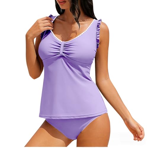 Tankini pour femme froncé devant maillot de bain violet clair taille M