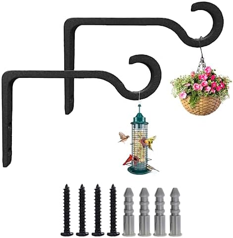 Hanging Plant Bracket for Wall Hooks, 6 Inch Metal Plant Hook Decorative Wall Plant Bracket for Hanging Bird Feeders, Flower Baske, Lanterns, Wind Chimes, Home Decor Indoor & Outdoor 2 Pack, Black