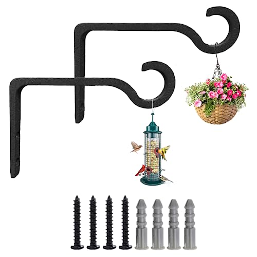 Hanging Plant Bracket For Wall Hooks, 6 Inch Metal Plant Hook Decorative Wall Plant Bracket For Hanging Bird Feeders, Flower Baske, Lanterns, Wind Chimes, Home Decor Indoor & Outdoor 2 Pack, Black #TOP23