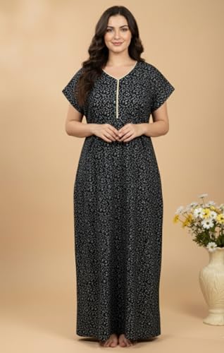 Image of Bahumaan Pure Cotton Nighty for Woman | Maxi Nighty for Women Cotton | Night Gown for Women with Pocket, Ideal for Loungewear