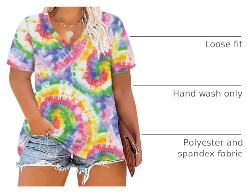 Image of ForHailey Women's Plus Size V Neck Tops Summer Short Sleeve T Shirt