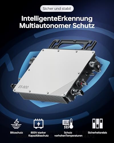 Mikro-Wechselrichter 800W, Solar Wechselrichter MPPT Mikro-Solar-Netzeinspeise, Plug and Play Home Einfache Installation AC Cable WiFi Überwachung mit APP IP67 Wasserdicht