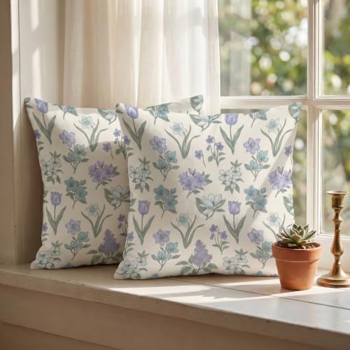 nichcepts Spring Pillow Covers 12x12 Set of 2, Floral Vintage Violets
