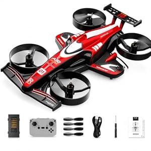 HT45 Mini 2-in-1 RC Drone for Kids, Land & Air Stunt Racer with Ground Drift, 360° Flips, Altitude Hold, 3 Speed Modes, LED Lights and 3 Speed Modes, Gifts for Boys and Girls