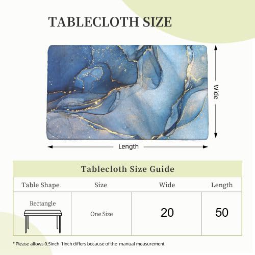 Abstract Blue Golden Marble Tablecloth Elastic Fitted Edge Table Cloth Rectangle Table Cover Washable Reusable for Kitchen Dining Picnic Party 50 X 20 Inch by bassyil - Image 2