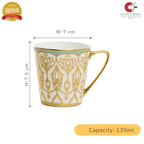 Image of Clay Craft Luxury Gold Printed Ceramic Tea & Coffee Cups Set of 6 | Elegant Designer Cups for Home, Office & Gifting | Not Microwave Safe