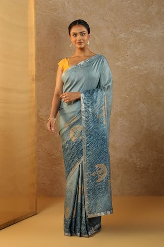 Taneira blue tussar silk saree in tussar silk – image 2