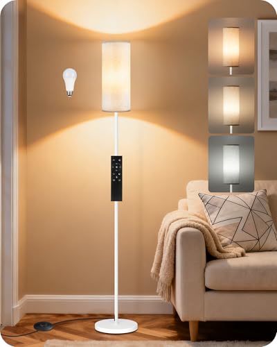 GOEBLESON White Floor Lamps for Living Room with Remote and Foot Switch, 64.4” Modern Standing Tall Lamp, Dimmable Corner Lamp for Bedroom, Office, Bulb Included, 3000K-6500K, FCC Listed WW06LD05W1