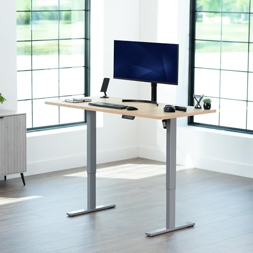 Image of VIVO Electric 60 x 24 in Standing Desk, Memory Height Adjustment, 1B Series, Holds 220 lbs, One-Piece Light Wood Top, Gray Frame, DESK-KIT-1G6C