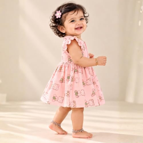 Image of Lilimi Toddler Baby Girl Cotton Muslin Dress, Breathable Flutter Sleeve Button-Front Cute Frocks