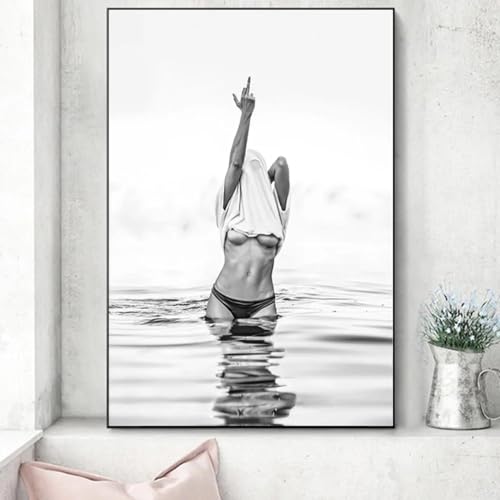 Toile bikini noir et blanc LSYALUCK 30x55 cm cadre intérieur pour salon