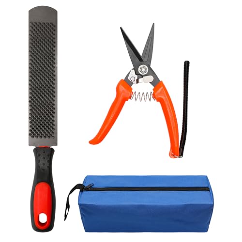 8 inch Farrier Tool Kit, Coldairsoap 3PCS Goat Hoof Trimmers with 1PCS Metal Shears, 1PCS Double-Side Long Handle Rasp, 1PCS Blue Storage Bag, Hoof Rasp File for Goat Sheep, Alpaca, Lamb, Pig