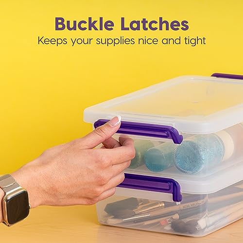 IRIS USA 3 Qt. Plastic Craft Storage Container Bins with Lids, 10 Pack, Small Art & Office Supply Organizer Tote, Sensory Bins & Boxes for Home & University, Stackable, Secure Latch Buckles, Clear - Image 4