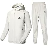 [HOTSUIT] サウナスーツ 上下セット メンズ【着脱しやすい】 脂肪燃焼・ダイエットに 洗濯可 着心地良 ランニング ウォーキングで大量発汗 トレーニングウェア スポーツウェア 大きいサイズ (ホワイト, L)