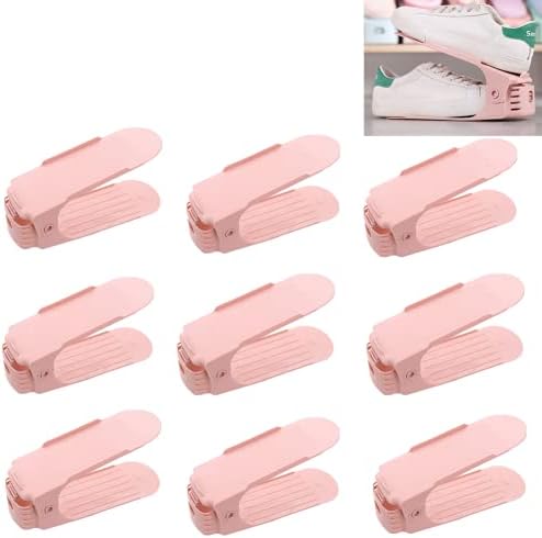 BoYeeBo Pack of 10, Adjustable 4 Level Shoe Slots Organizer Double Deck Shoe Rack Holder for Shoes Storage Closet Organization (Pink)