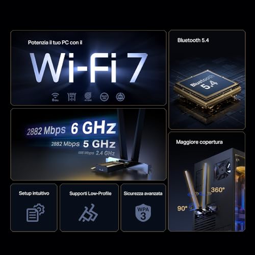 TP-Link Archer TBE400E PCIe Scheda WiFi BE6500Mbps WiFi 7, Scheda Bluetooth 5.4, WPA3, MU-MIMO, OFDMA, Scheda WiFi PC Fisso, Supporta Windows 11 - Immagine 3