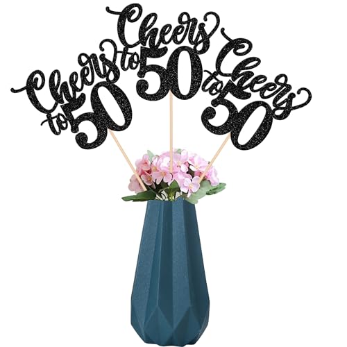 12 Pack Cheers to 50 Centerpiece Sticks Assembled Glitter Number 50 Fifty 50th Birthday Table Centerpiece Sticks for Cheers to 50 Years Old 50th Birthday Theme Party Supplies Black