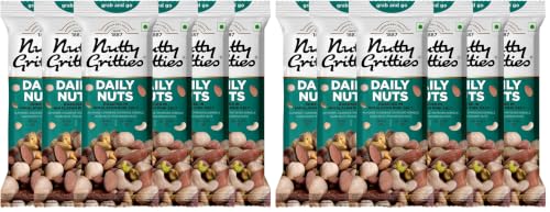 Image of Nutty Gritties Daily Nuts with 5 Exotic Nuts Macadamias, Hazelnuts, Pistachio Kernels, Almonds, Cashews | Dry Roasted with Himalayan Pink Salt | Healthy Snack with Zero Oil, 210g (Each Pouch 35g, Pack of 12)
