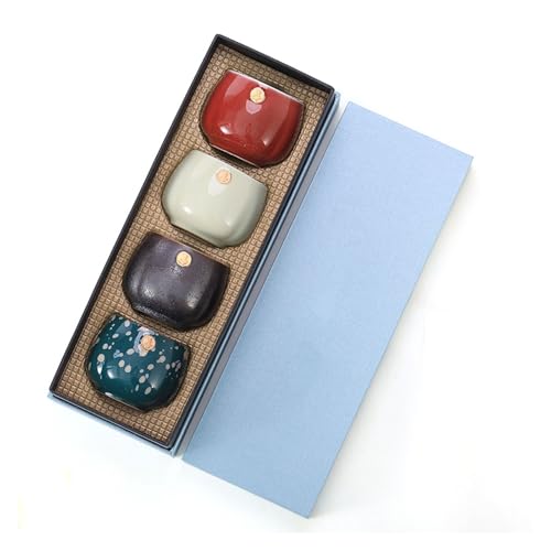 Set of 4 Handmade Ceramic Teacups - Kiln-Baked Glazed Porcelain - Retro Kung Fu Japanese-Style Tea Set for Coffee & Tea