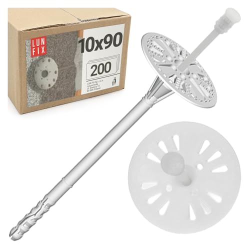 Taco Aislamiento 10x110 mm WDVS, fijación Universal fachada EPS Styropor, Taco plástico con Plato, Clavo Nylon, Anclaje Paneles aislantes Exterior, 200 uds, Lun Fix