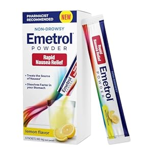 Emetrol Non-Drowsy Nausea Relief Powder Mix – Electrolyte Drink Mix for Rapid Nausea Relief, Morning Recovery, Hydration & Upset Stomach Relief – Lemon Flavor – 6 Packets